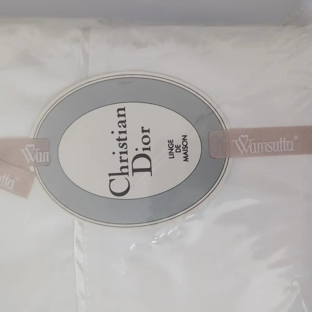 Vintage Deadstock Christian Dior Monsieur Bed Sheet Flat Queen White‎ Linens NWT